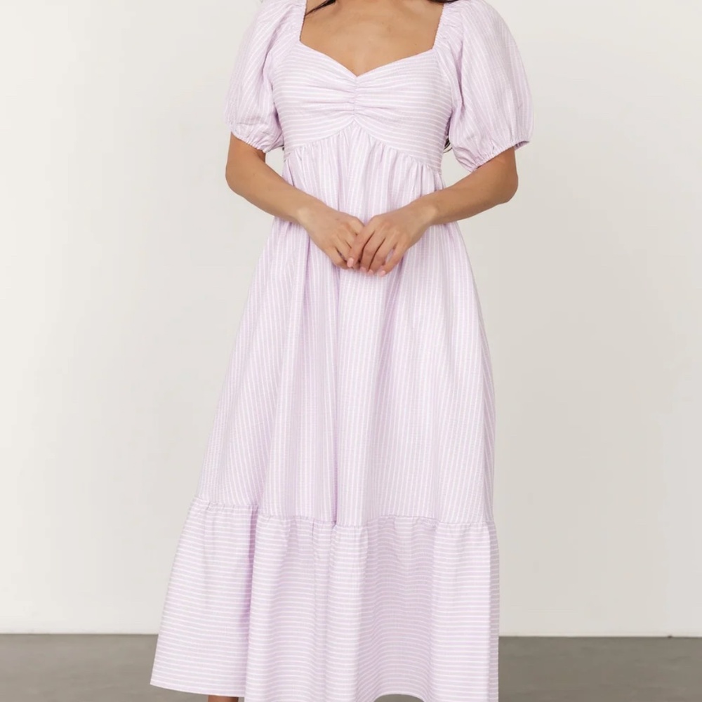 Baltic Born Poppy Midi Dress Lavender Stripe - Size S